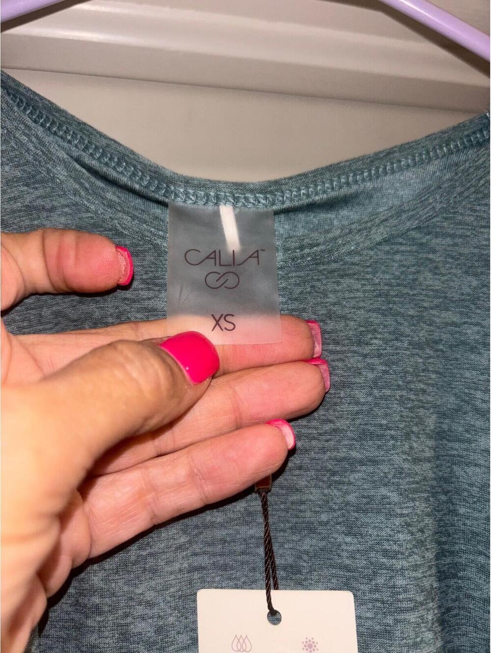 Calia Luxtralux Cutaway Tank Top XS Green Heather Yoga Workout Athletic - Picture 5 of 6